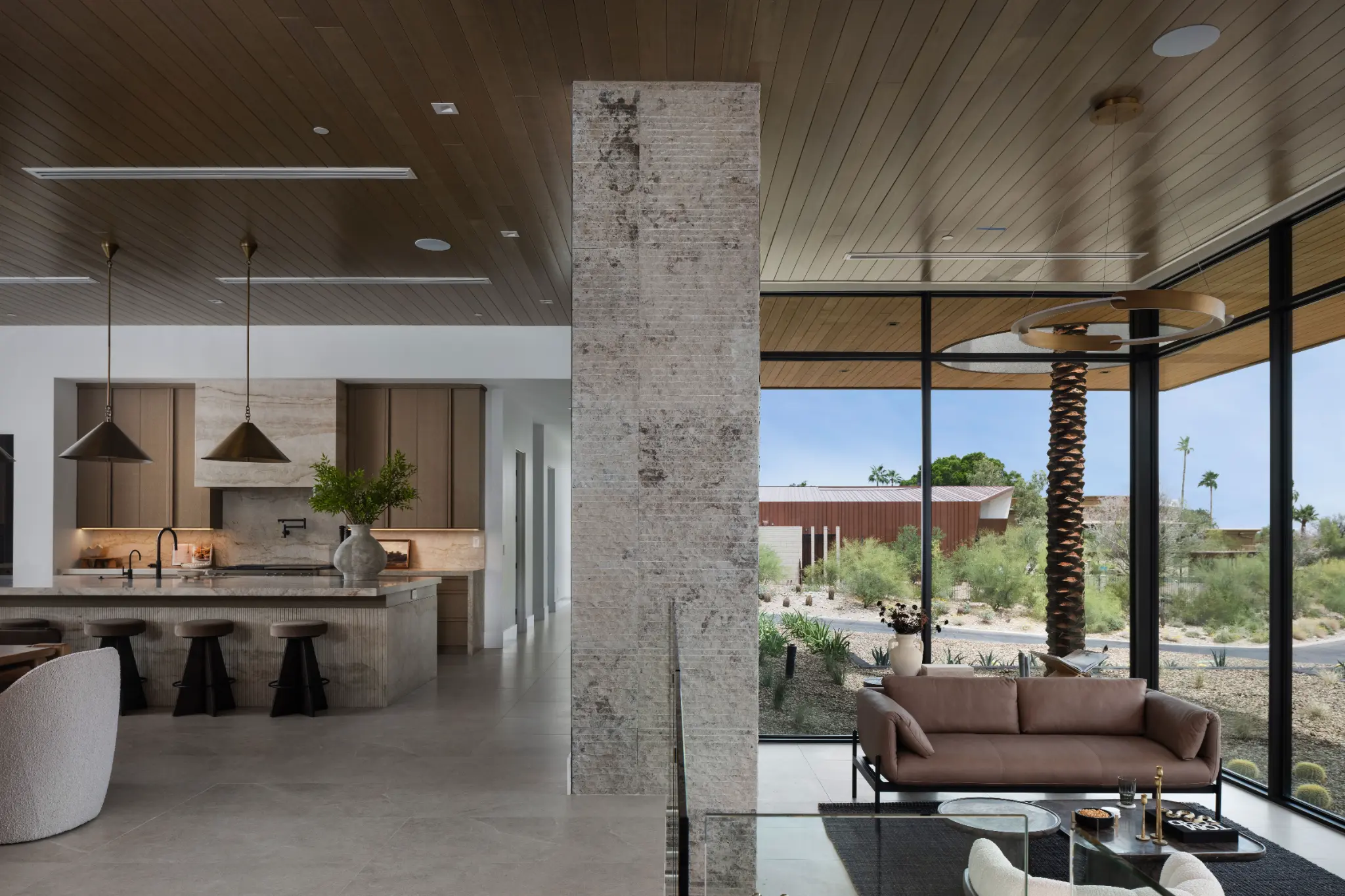 Open living and kitchen area with mountain views at Indian Bend Estate
