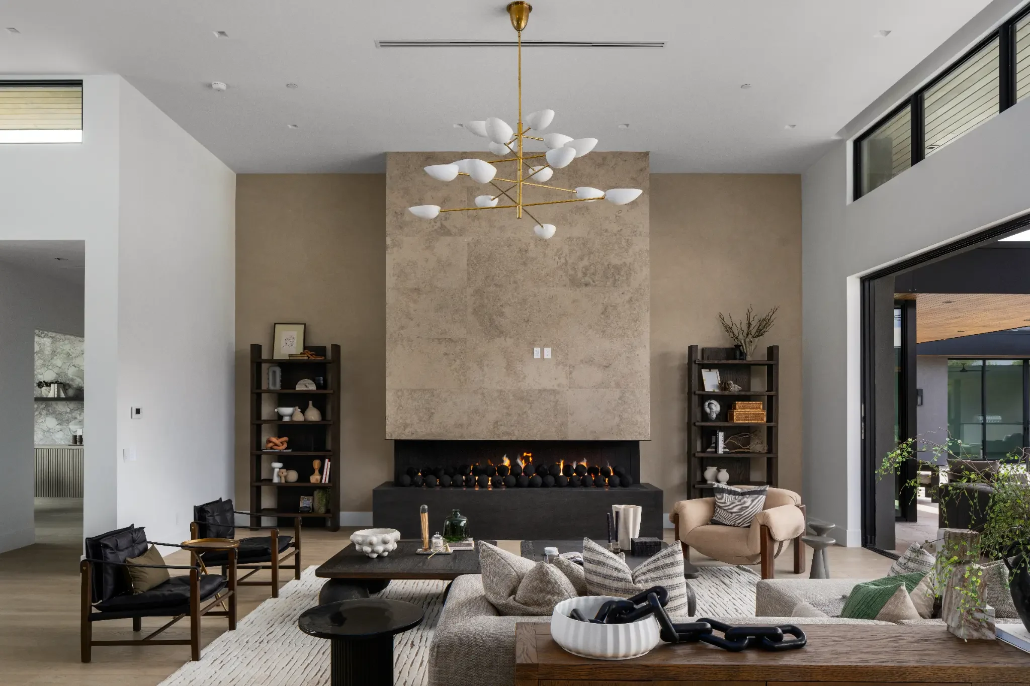Living room with fireplace at North 64 Estate in Paradise Valley