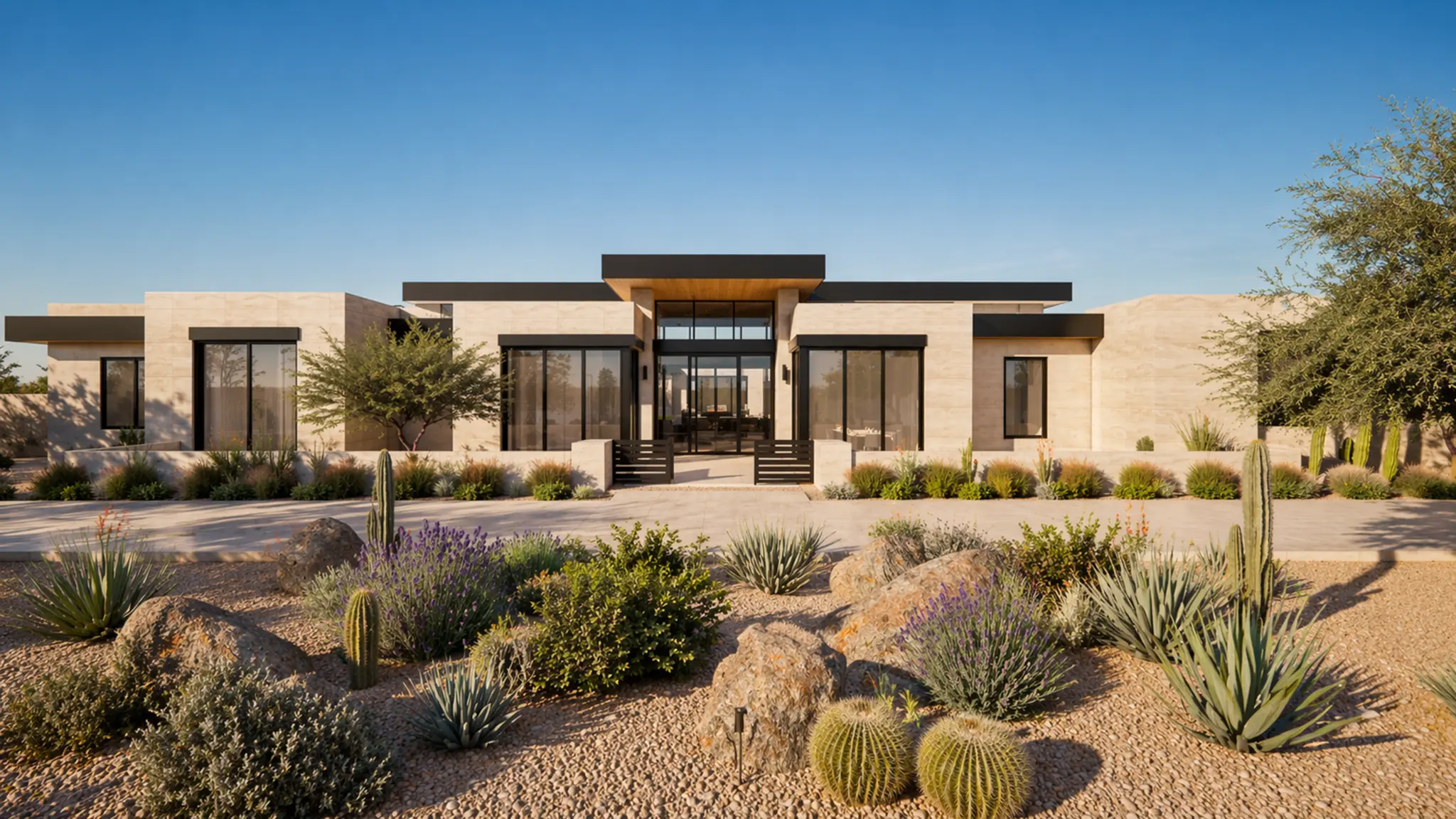 Paradise Canyon front yard desert landscape and modern exterior