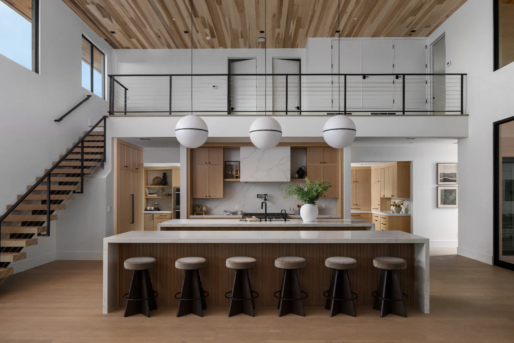 Luxury kitchen and stair detail at Wethersfield Estate